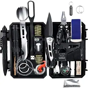 Emergency Survival Gear Kits 60 in 1, Outdoor Survival Tool with Emergency Bracelet Whistle Flashlight Pliers Pen Wire Saw for Camping, Hiking, Climbing,Car