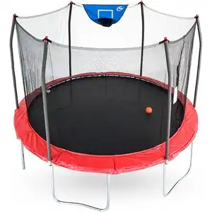 SKYWALKER TRAMPOLINES Jump N' Dunk 8 FT, 12 FT, 15 FT, Round Outdoor Trampoline for Kids with Enclosure Net, Basketball Hoop, ASTM Approval, 800 LBS Weight Capacity
